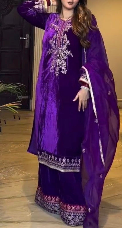 Velvet Kurta–Palazzo-Dupatta Set