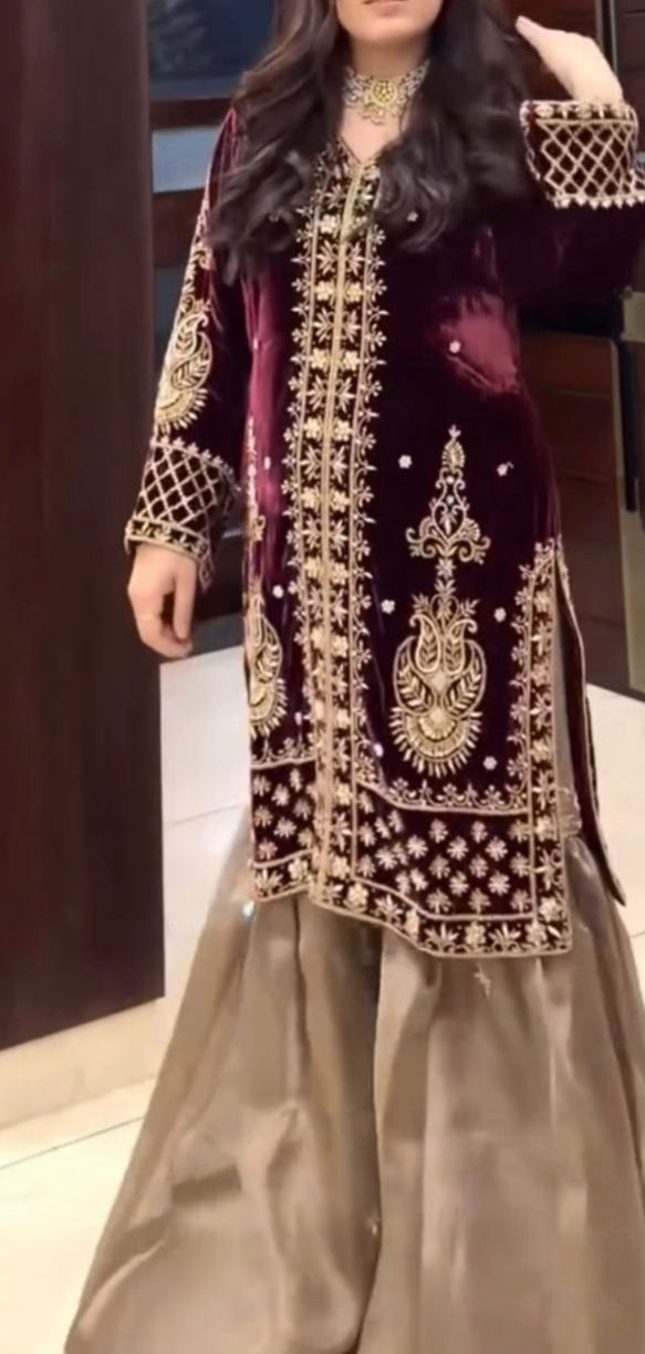 Designer Velvet Top & Palazzo Set with Fancy Dupatta