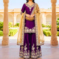 Pure Chinon Silk Top-Palazzo-Dupatta Set