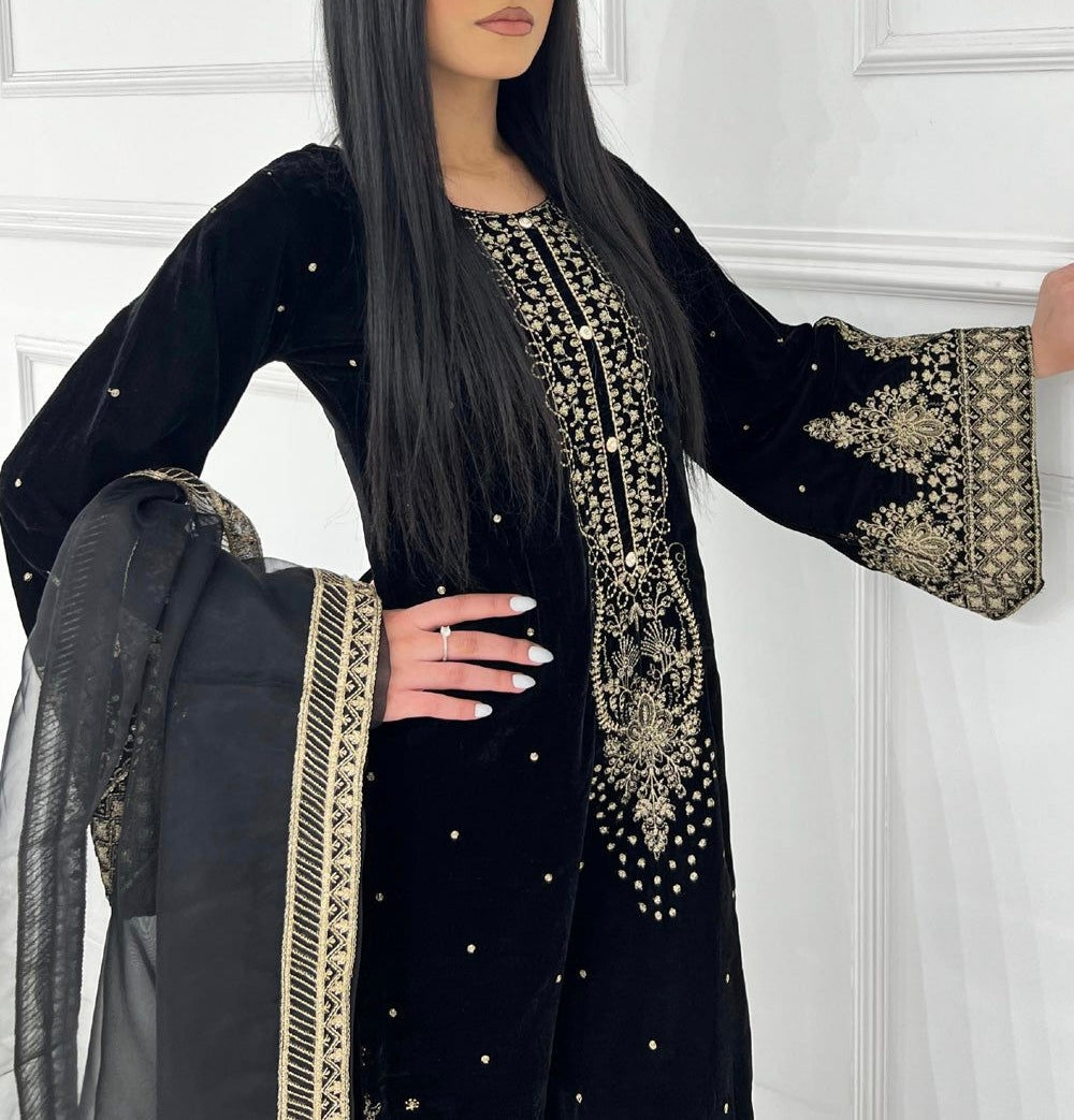 Viscose Velvet Embroidery Suit Set