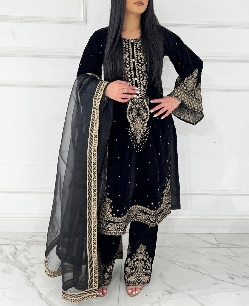 Viscose Velvet Embroidery Suit Set