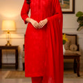 Classy Red Faux Georgette Suit Set