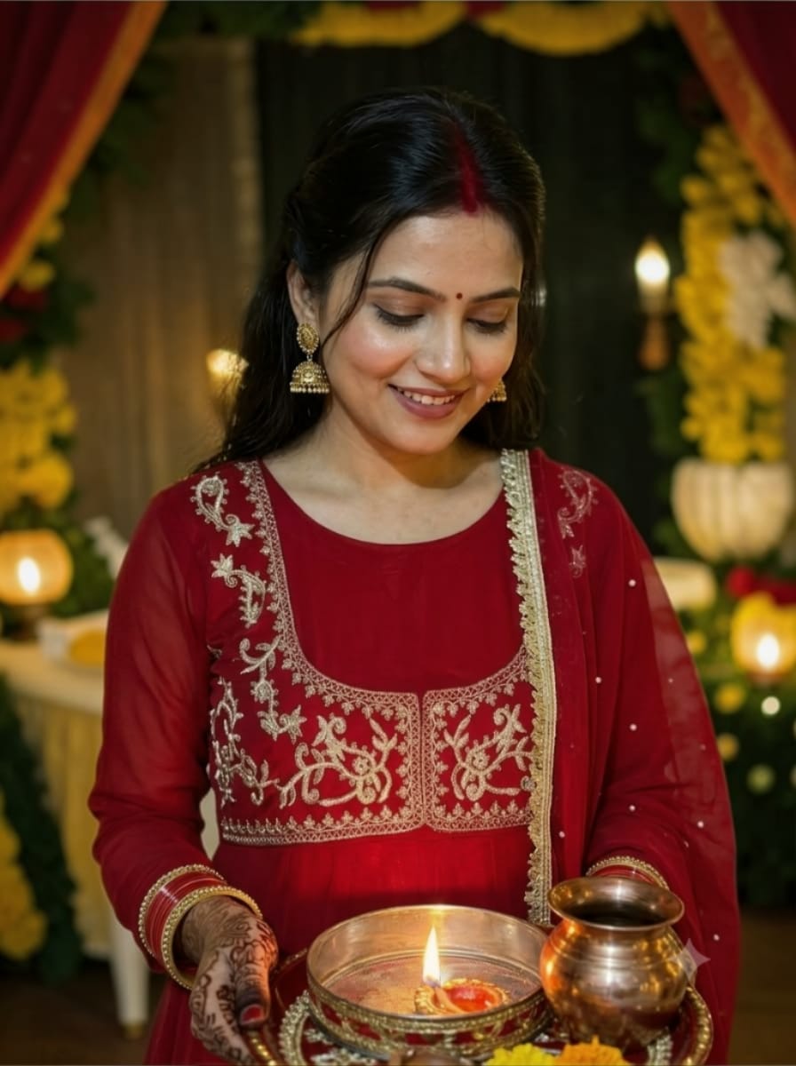 Karva Chauth Special Red Anarkali Set