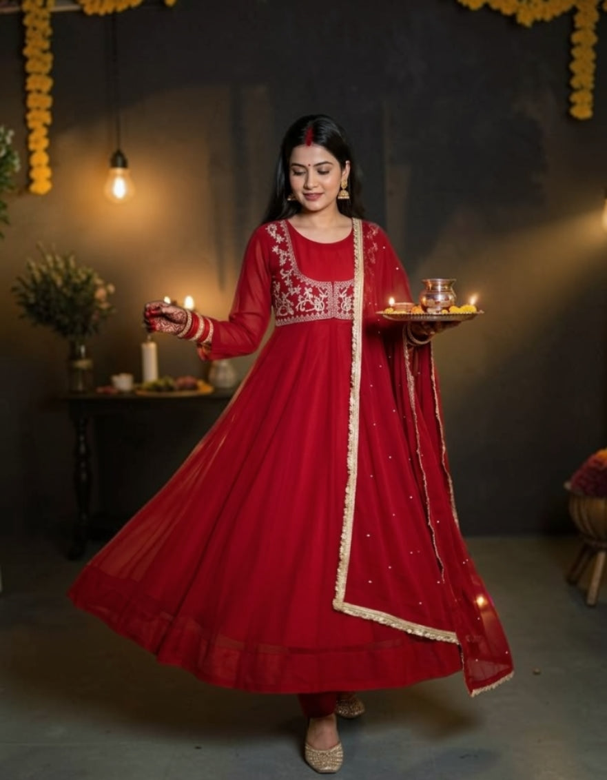 Karva Chauth Special Red Anarkali Set