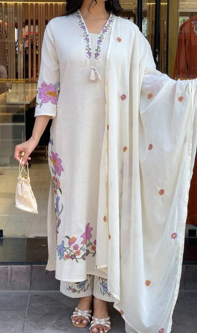 Khadi Cotton Kurti Pant Dupatta Set