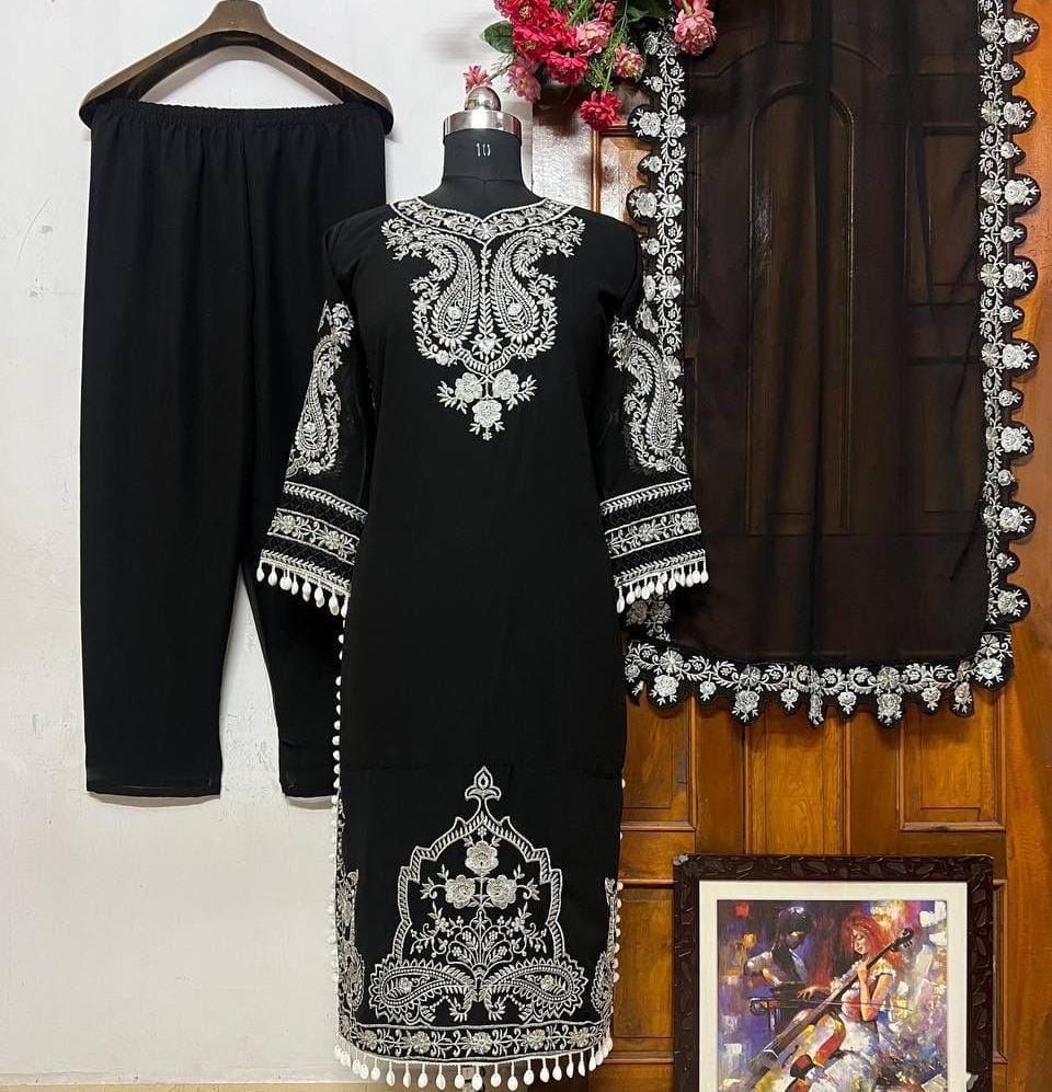 Long Kurti-Palazzo Set- Zari Embroidery