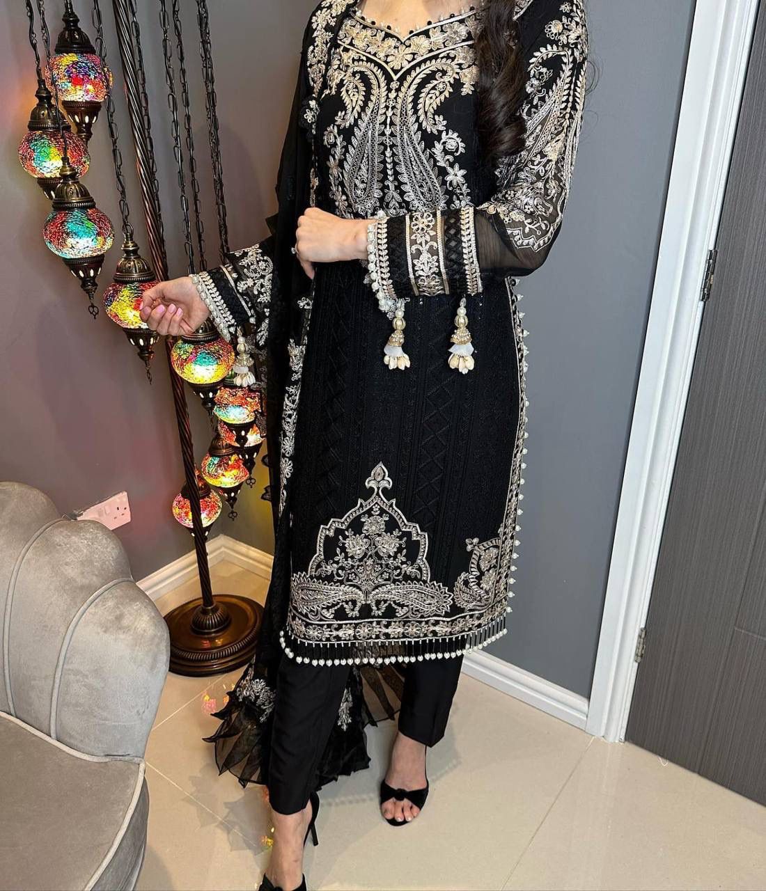 Long Kurti-Palazzo Set- Zari Embroidery