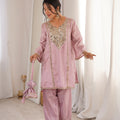 Designer Chanderi Top, Palazzo & Dupatta Set