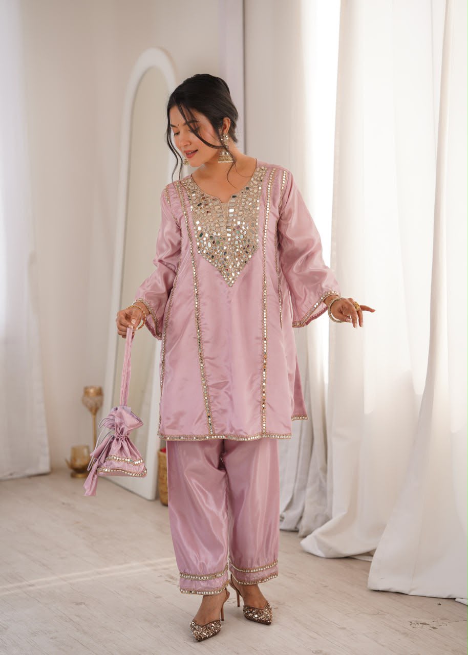 Designer Chanderi Top, Palazzo & Dupatta Set