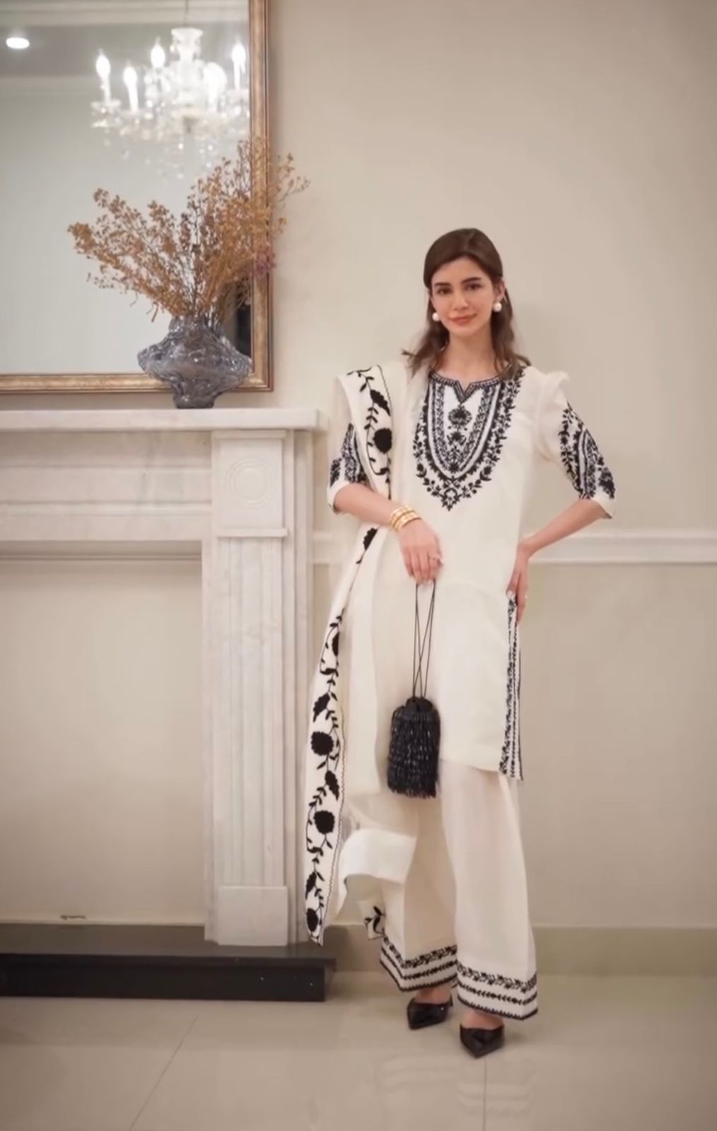 Natural Crepe Farshi Palazzo Set