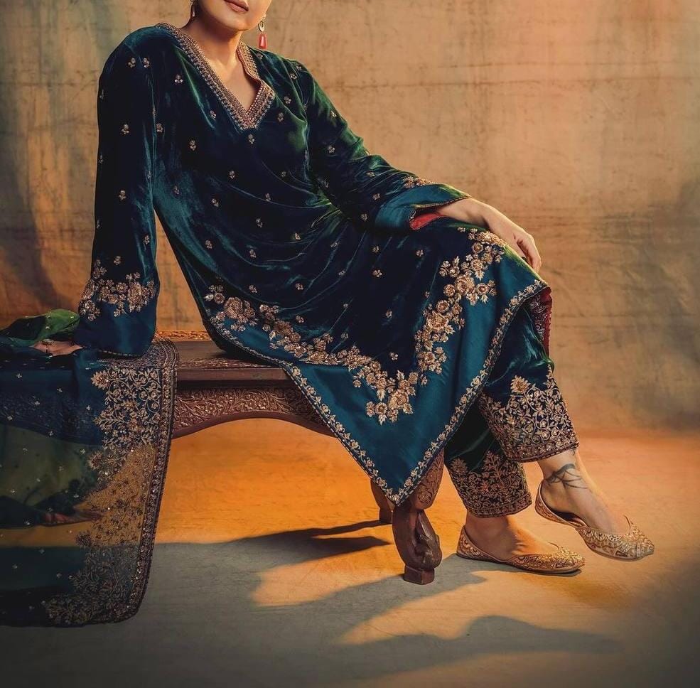 Designer Embroidered Velvet Suit Set