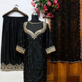 Chinon Silk Kurti–Palazzo Set with Sequins & Zari Embroidery