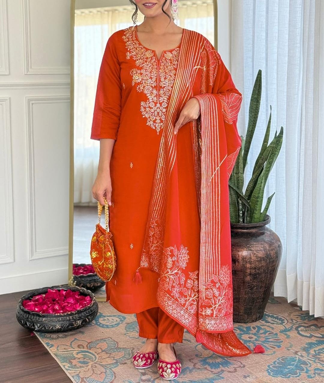 Roman Silk Embroidered Kurta Set