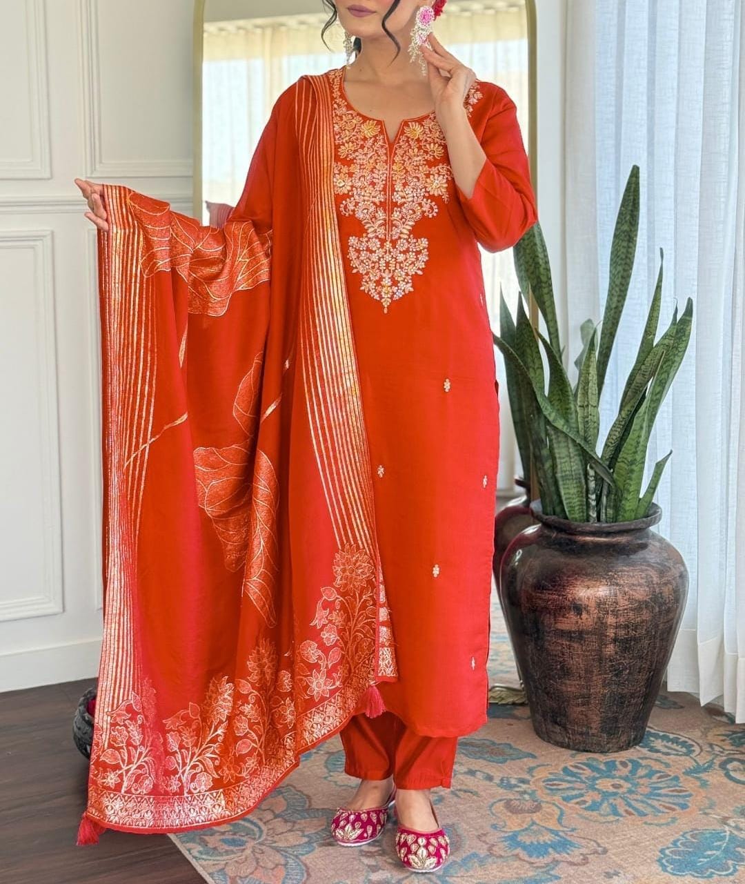 Roman Silk Embroidered Kurta Set
