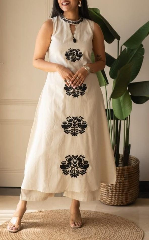 Sleeveless Cotton Kurti Set